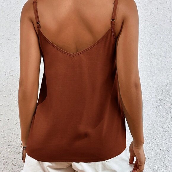 Brown Boho Womens Contrast Lace Cami Top - Picture 5 of 5